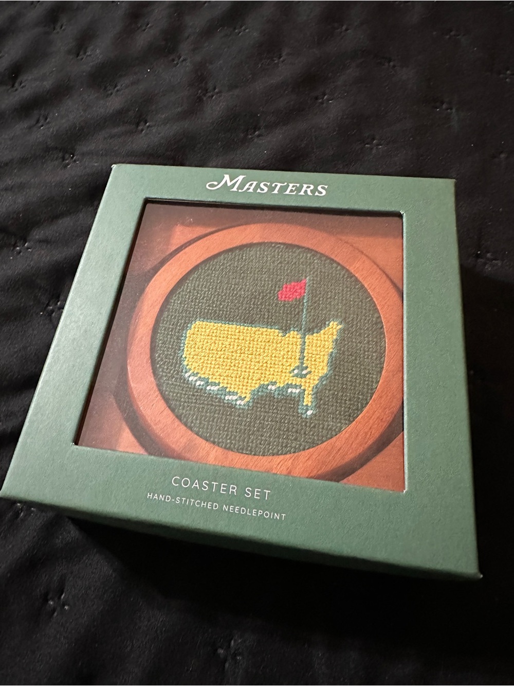 2026 Masters Needlepoint Coaster Set w/ Wood Holder NIB